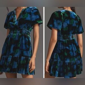 Anthropologie Blue and Green Mini Dress